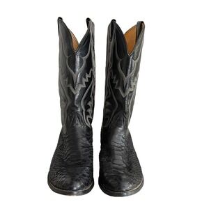 Nocona Python Snakeskin Western‎ Boots Mens Black Exotic Pointed Toe Sz 13D